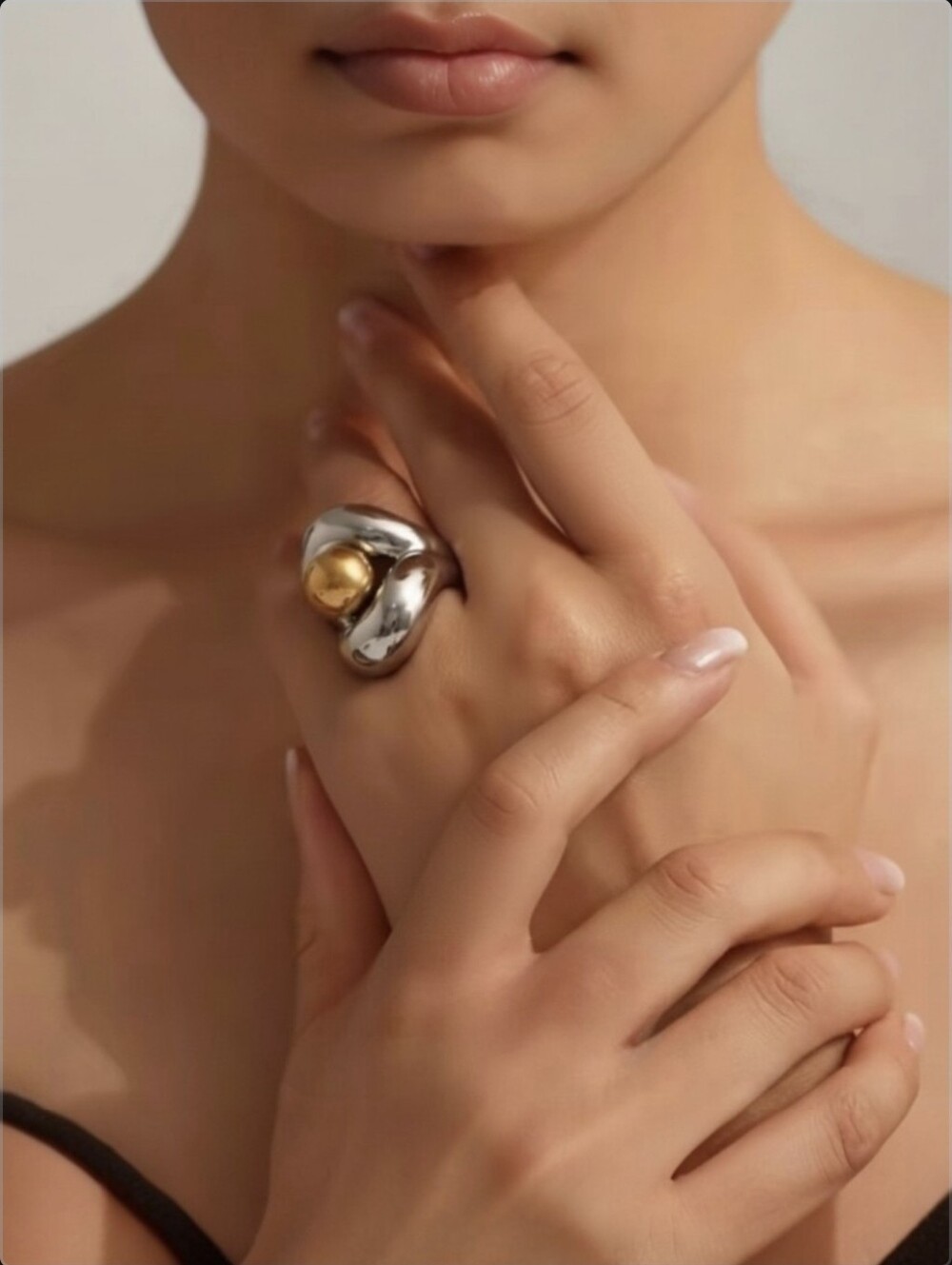 316L Hollow Sphere Two Tone Ring ▪︎ Gold/Silver ▪︎ Sz 8